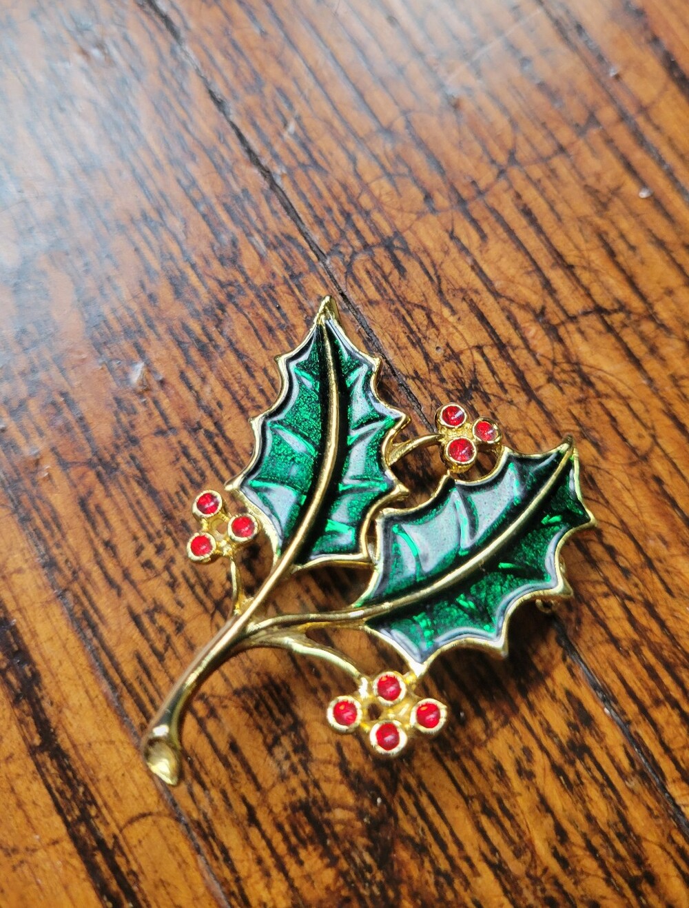 Vintage Holiday Beatrix Holly Leaves and Berries Enamel & Rhinestone Brooch/Pin